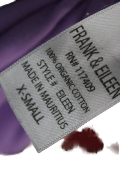 Frank & Eileen Womens Organic Cotton Purple Collared Button-Up Size XS