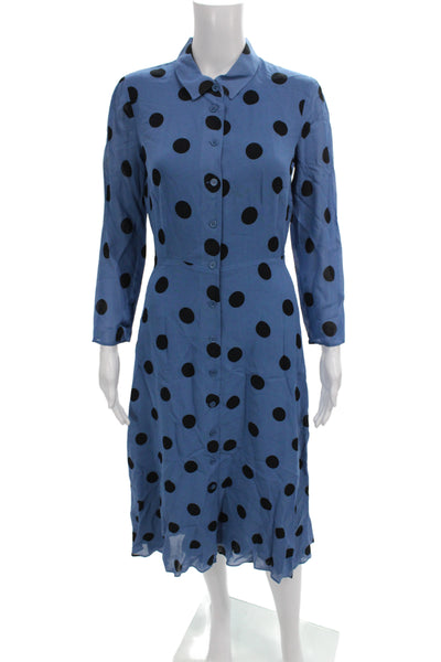 Reformation Womens Shirt Dress Blue Polka Dot Button Long Sleeve Size 4
