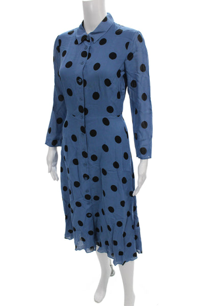Reformation Womens Shirt Dress Blue Polka Dot Button Long Sleeve Size 4