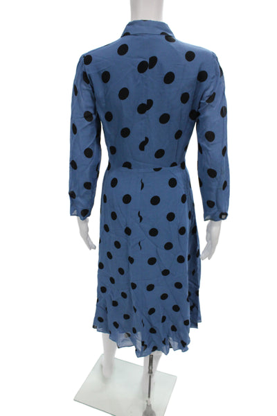 Reformation Womens Shirt Dress Blue Polka Dot Button Long Sleeve Size 4