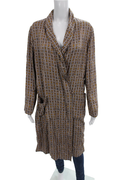 Raquel Allegra Women Kimono Robe Brown Geometric Rayon Long Sleeve Size 2