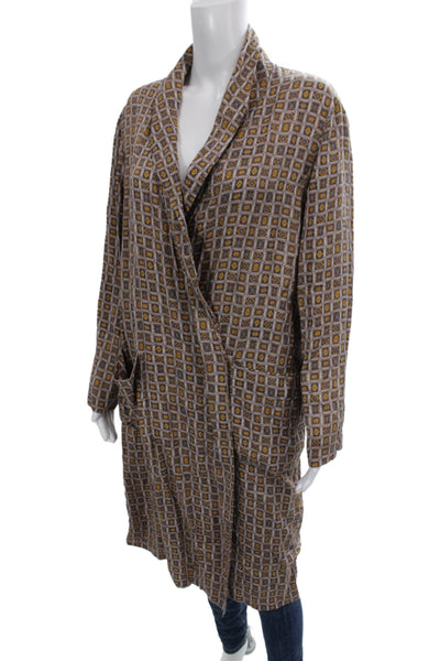 Raquel Allegra Women Kimono Robe Brown Geometric Rayon Long Sleeve Size 2