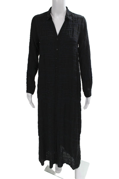 Johnny Was Women Maxi Dress Black Geometric Cupra Rayon Long Sleeve Size XS