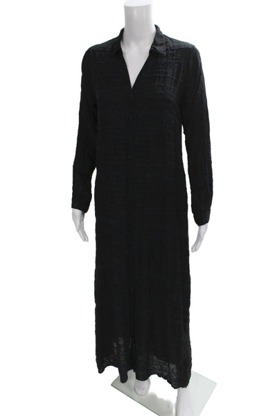 Johnny Was Women Maxi Dress Black Geometric Cupra Rayon Long Sleeve Size XS