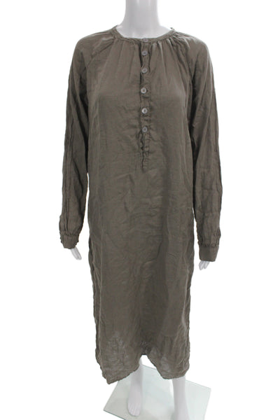 CP Shades Womens Shirt Dress Brown Linen Long Sleeve Midi Boho Size S