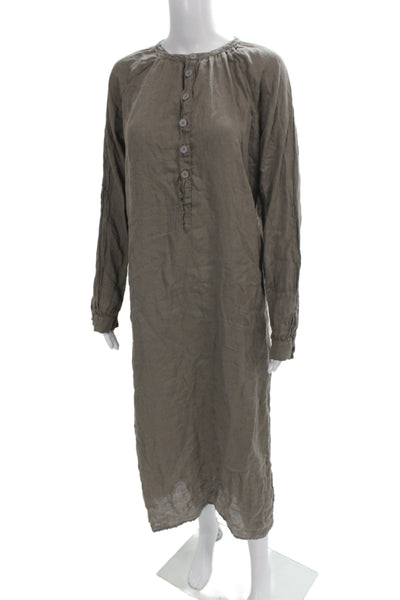 CP Shades Womens Shirt Dress Brown Linen Long Sleeve Midi Boho Size S