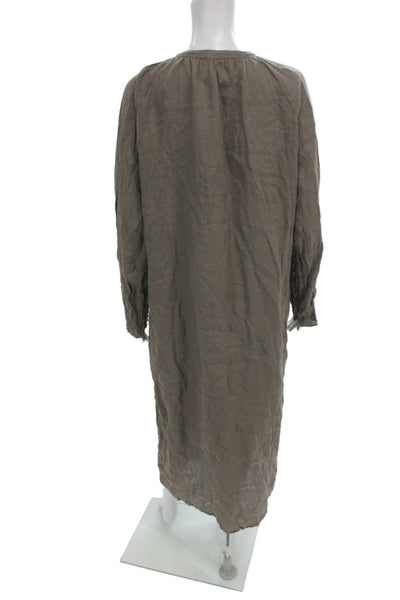 CP Shades Womens Shirt Dress Brown Linen Long Sleeve Midi Boho Size S