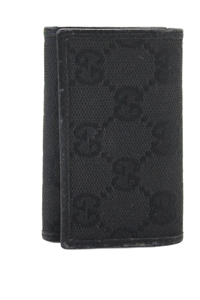 Gucci Unisex Adults Monogram Leather Trim Key Case Wallet Black