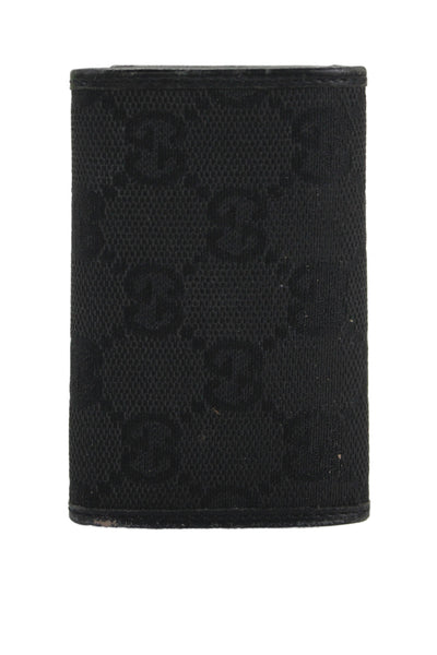 Gucci Unisex Adults Monogram Leather Trim Key Case Wallet Black
