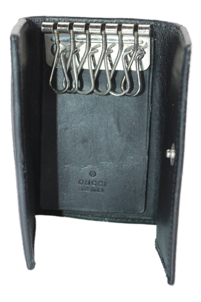 Gucci Unisex Adults Monogram Leather Trim Key Case Wallet Black