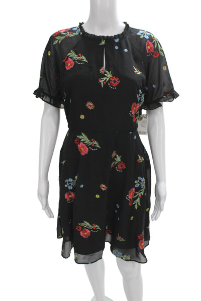 kensie Womens Fit & Flare Floral Dress Black Short Sleeve Round Neck Size 2
