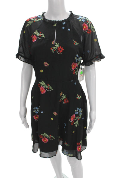 kensie Womens Fit & Flare Floral Dress Black Short Sleeve Round Neck Size 2