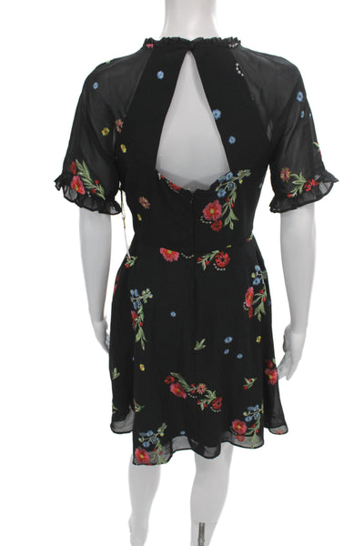 kensie Womens Fit & Flare Floral Dress Black Short Sleeve Round Neck Size 2