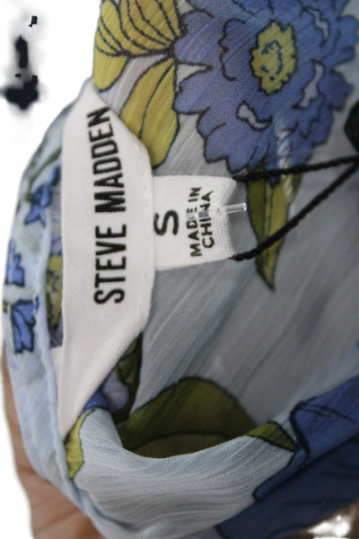 Steve Madden Women Blue Floral V-Neck Sleeveless Basic Blouse Size S