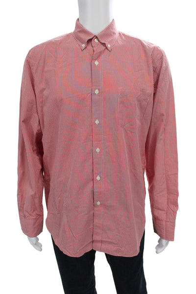 J Crew Mens Checkered Print Long Sleeve Button-Down Shirt Red Size L