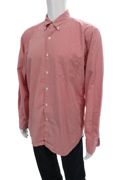 J Crew Mens Checkered Print Long Sleeve Button-Down Shirt Red Size L