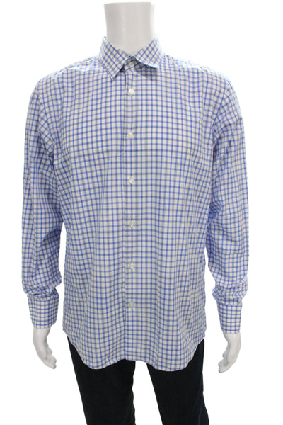 Boss Hugo Boss Mens Plaid Collared Long Sleeve Button-Down Shirt Blue Size 34