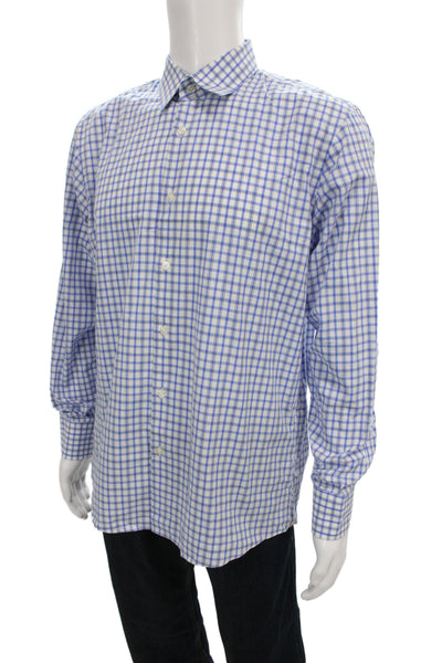 Boss Hugo Boss Mens Plaid Collared Long Sleeve Button-Down Shirt Blue Size 34