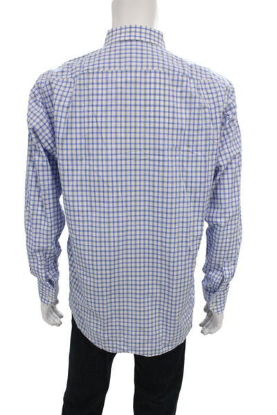 Boss Hugo Boss Mens Plaid Collared Long Sleeve Button-Down Shirt Blue Size 34
