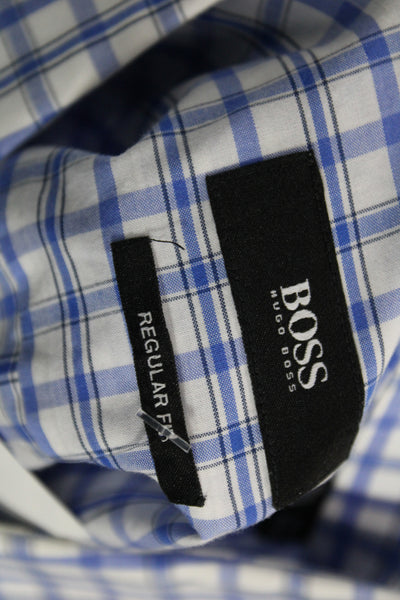 Boss Hugo Boss Mens Plaid Collared Long Sleeve Button-Down Shirt Blue Size 34
