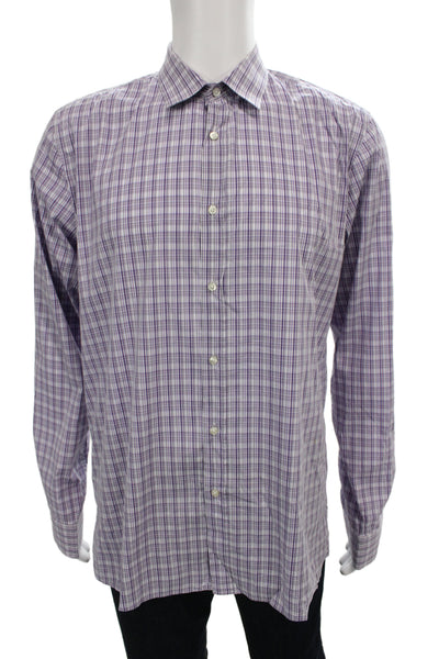 Hugo Hugo Boss Mens Plaid Long Sleeve Button-Down Shirt Purple Size XL