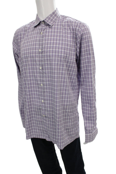 Hugo Hugo Boss Mens Plaid Long Sleeve Button-Down Shirt Purple Size XL