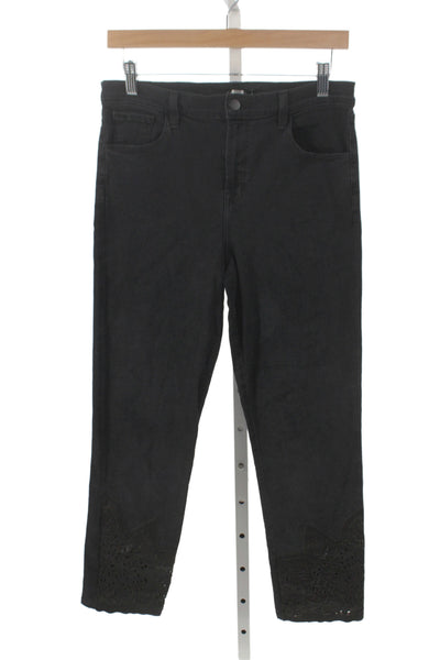 J Brand Womens Cropped Black Jeans Cotton Button Mid Rise Size 29