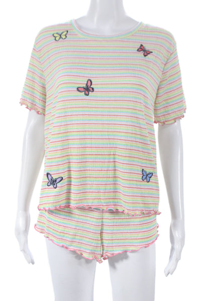 Emerson Road Women Babydoll Striped Multicolor Pajama Set Short Sleeve Size L
