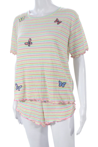 Emerson Road Women Babydoll Striped Multicolor Pajama Set Short Sleeve Size L