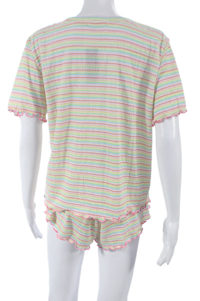 Emerson Road Women Babydoll Striped Multicolor Pajama Set Short Sleeve Size L