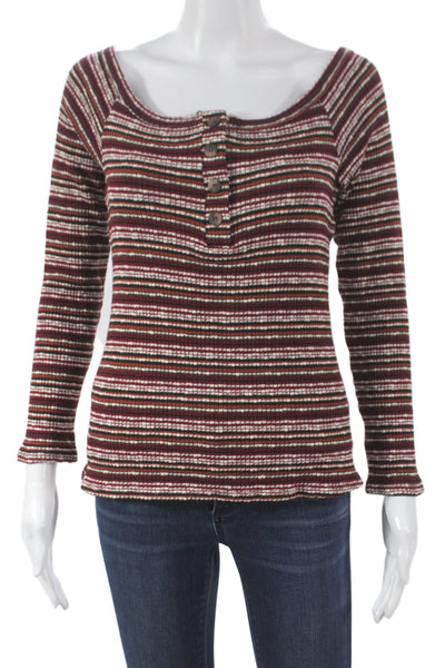 Project Social T Womens Striped Henley Long Sleeve T-Shirt Multicolor Size L