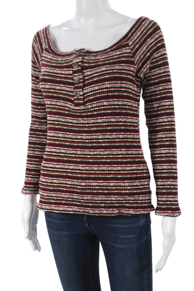 Project Social T Womens Striped Henley Long Sleeve T-Shirt Multicolor Size L