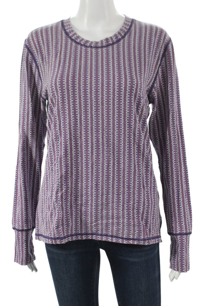 Gramicci Women Purple Striped Hemp Blend Pullover Long Sleeve Crew Neck Size XL