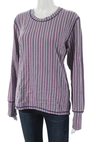 Gramicci Women Purple Striped Hemp Blend Pullover Long Sleeve Crew Neck Size XL