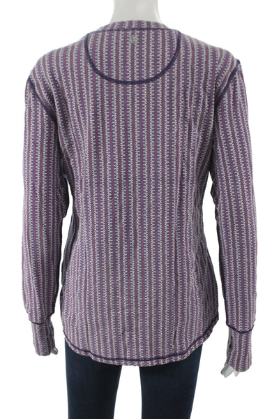 Gramicci Women Purple Striped Hemp Blend Pullover Long Sleeve Crew Neck Size XL