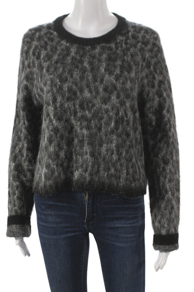 Michael Michael Kors Women Black Animal Print Pullover Sweater Crew Neck Size L