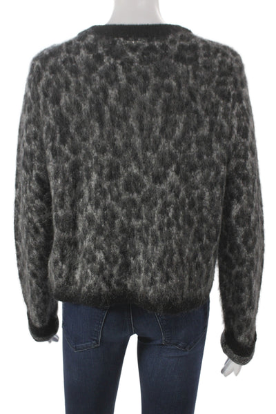 Michael Michael Kors Women Black Animal Print Pullover Sweater Crew Neck Size L
