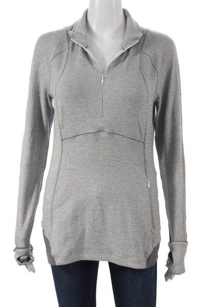 Lululemon Women Gray Striped Nylon Pullover Athleisure Collared Zip Size 8