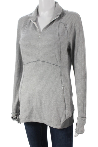 Lululemon Women Gray Striped Nylon Pullover Athleisure Collared Zip Size 8