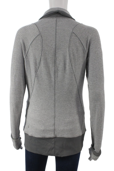 Lululemon Women Gray Striped Nylon Pullover Athleisure Collared Zip Size 8