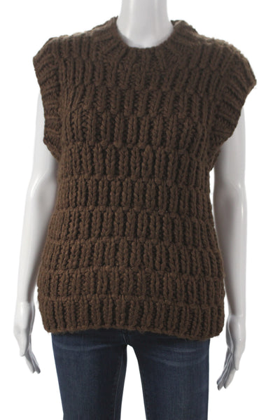 English Factory Womens Brown Sleeveless Crew Neck Vest 100% Acrylic Size XS