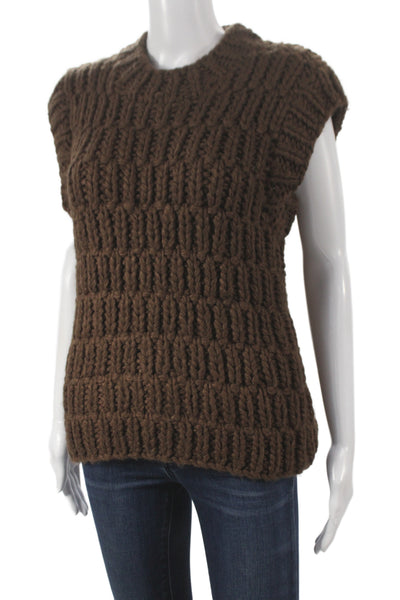 English Factory Womens Brown Sleeveless Crew Neck Vest 100% Acrylic Size XS