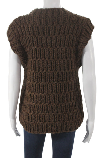 English Factory Womens Brown Sleeveless Crew Neck Vest 100% Acrylic Size XS