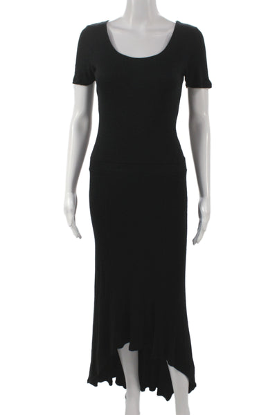 philosophy Womens Maxi Dress Black Scoop Neck Short Sleeve Rayon Size S