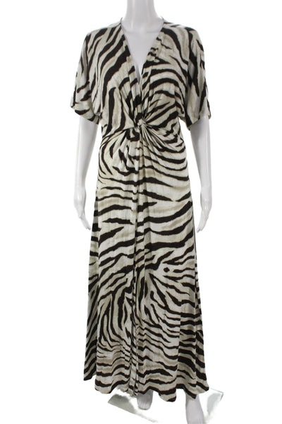 Lauren Ralph Lauren Women Beige Animal Print Maxi Dress V-Neck Size S