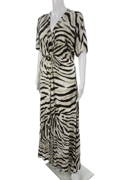 Lauren Ralph Lauren Women Beige Animal Print Maxi Dress V-Neck Size S