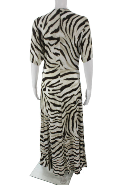 Lauren Ralph Lauren Women Beige Animal Print Maxi Dress V-Neck Size S