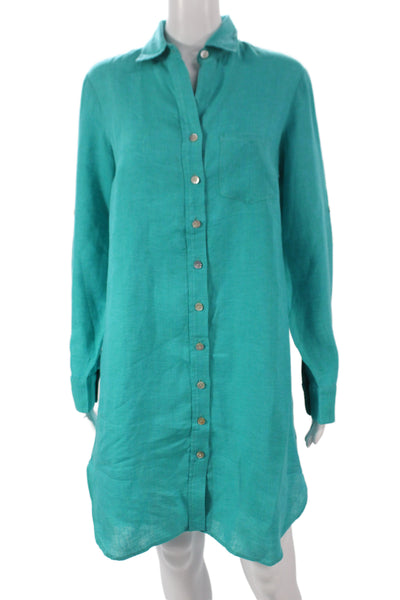 Finley Women Tunic Button-Up Linen Collared Long Sleeve Green Dress Size XS