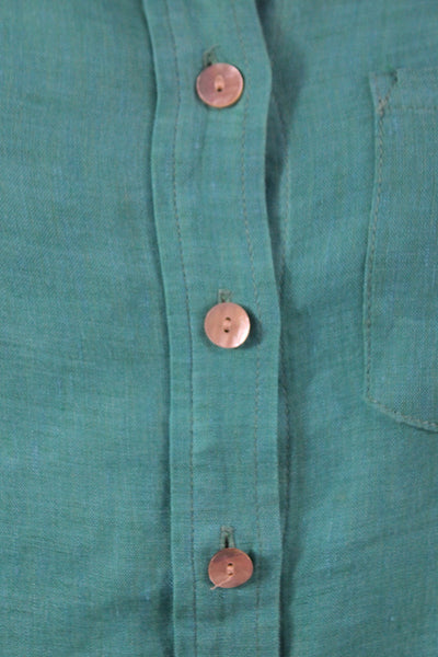Finley Women Tunic Button-Up Linen Collared Long Sleeve Green Dress Size XS