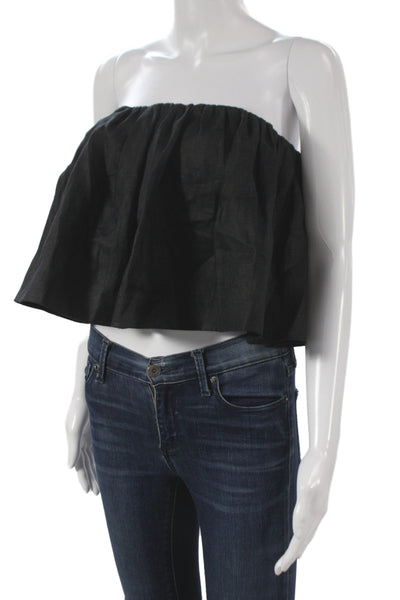 Reformation Women Cropped Off Shoulder Linen Blouse Black Size XS